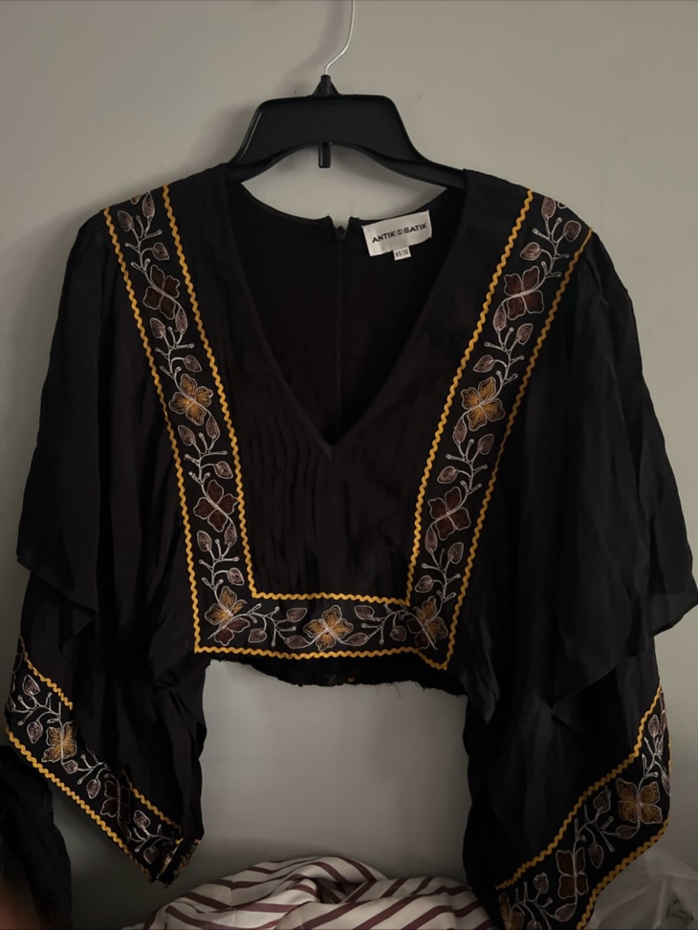 Antik Batik romie pintucked  Embroidered crepe top